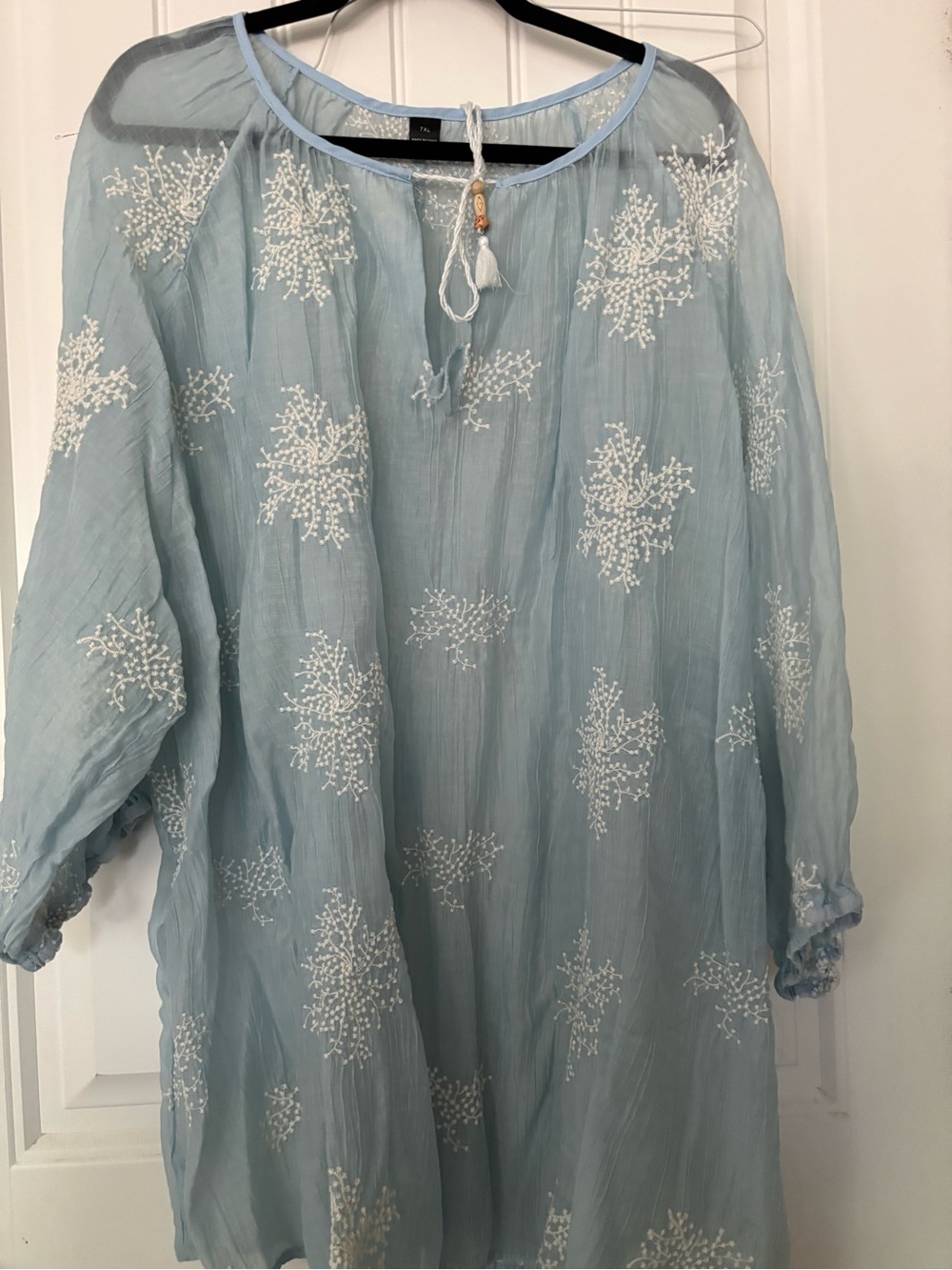 Light Blue Embroidered Sheer Tunic